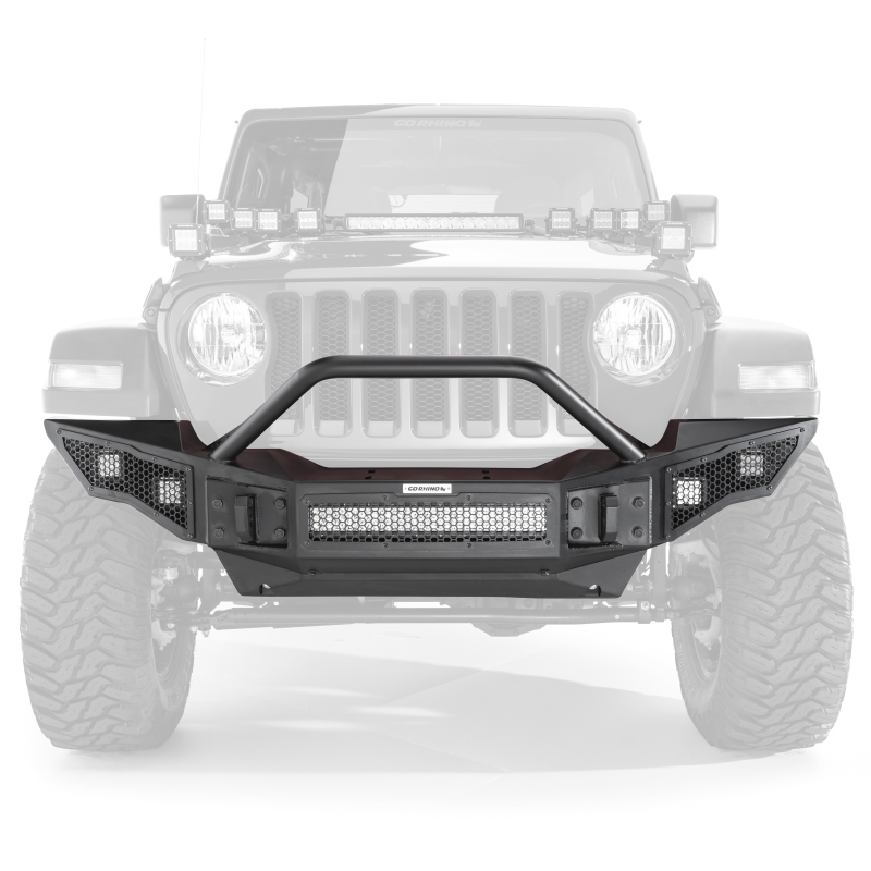 Jeep Wrangler JK Bumper - Front - Go Rhino - Rockline Full Width + Overrider - Textured Black - `07-`20
